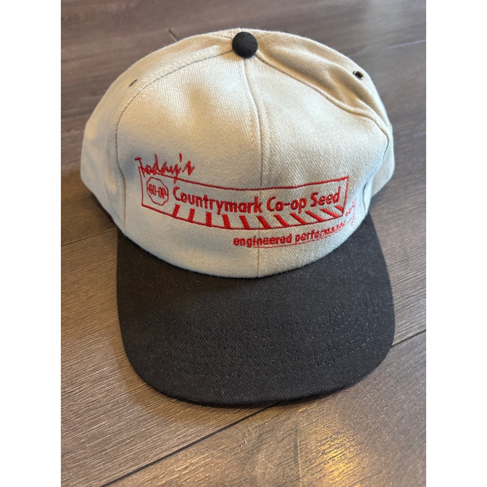 Vintage K-Products Countrymark Co-op Seed Snapback Hat Two Tone Cream Black USA